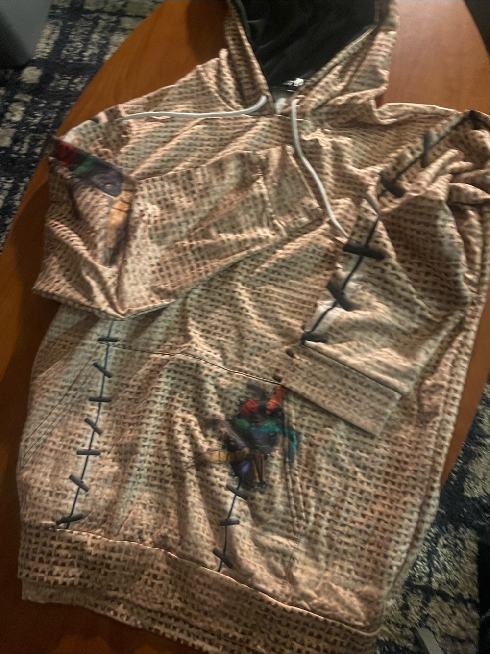 Men's Hooded Sweatshirt in Tan with Patch Detail